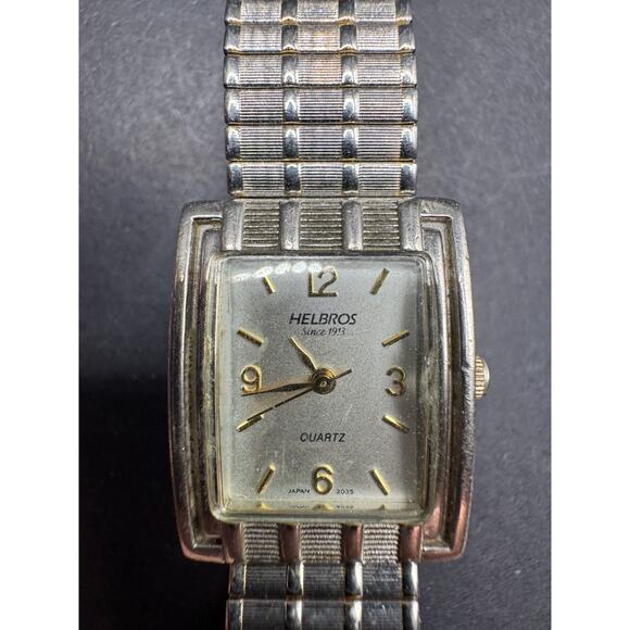 Vintage Helbros Ladies Quartz Silver Tone Tank Watch 377 Stretch Band 21mm - Picture 1 of 10